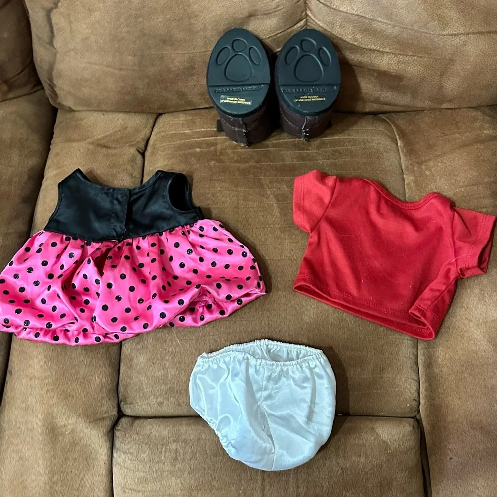 Lot of Build A Bear Items: Bunny Purple Bear Pink Bear with 3 Outfits and Boots